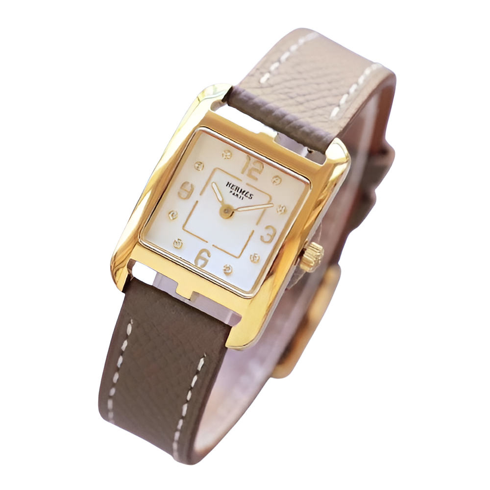 HERMÈS Gold-Plated Black Strap Watch