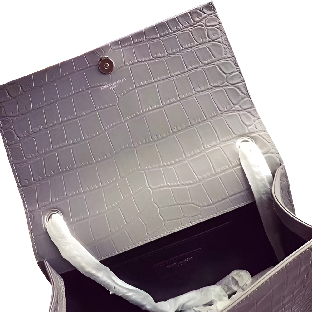 YSL Croc-Embossed Leather Bag with Silver Monogram