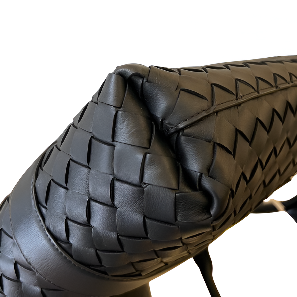 Bottega Black Woven Leather Laptop Bag
