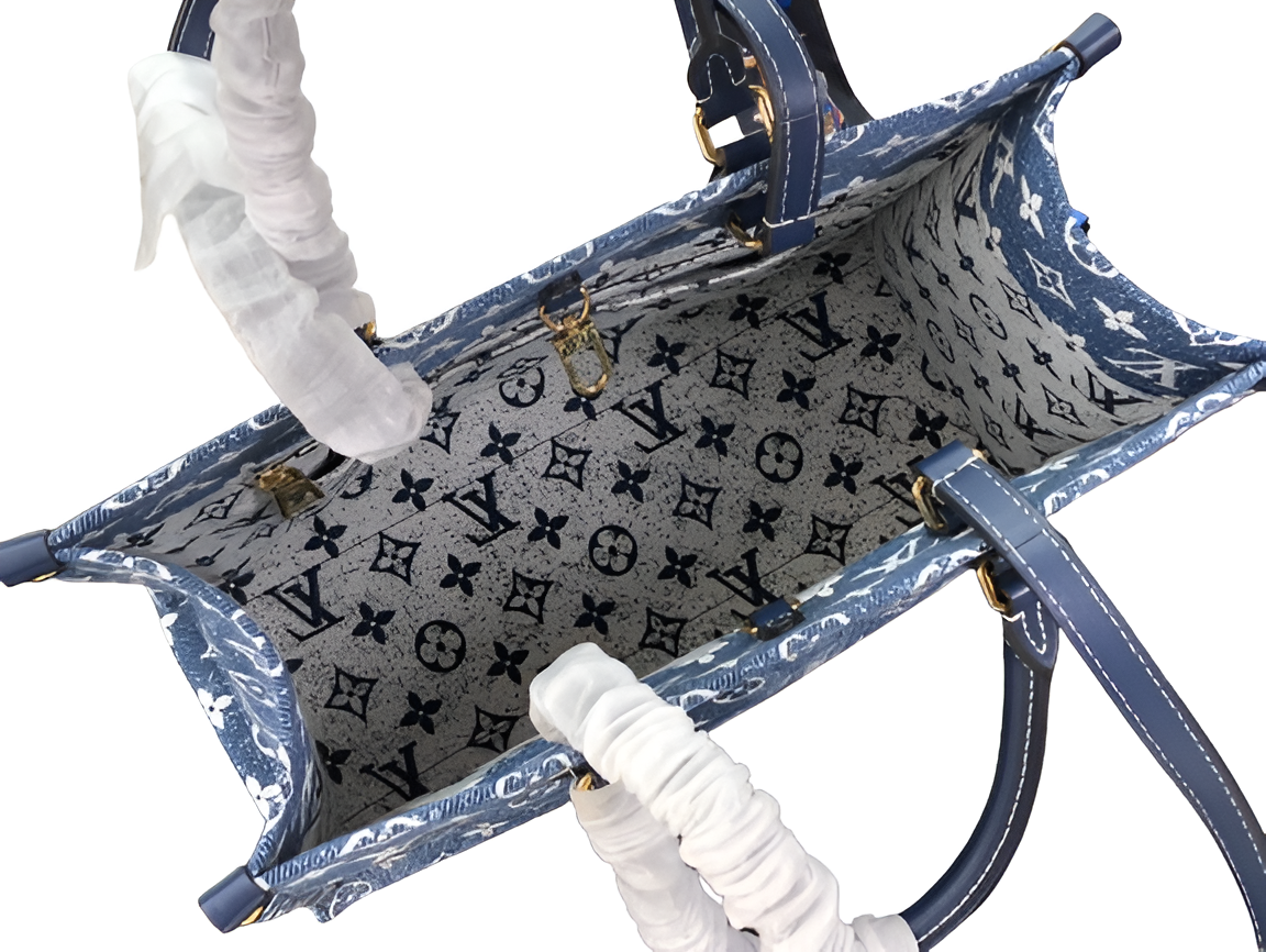 Louis Vuitton tote bag in a striking blue monogram design
