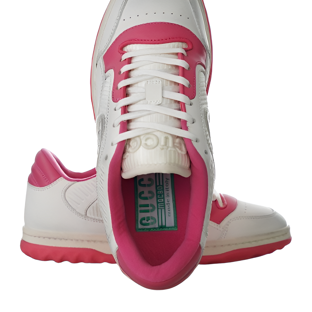 GUCCI Women's White and Pink Sneakers with Embossed Logo