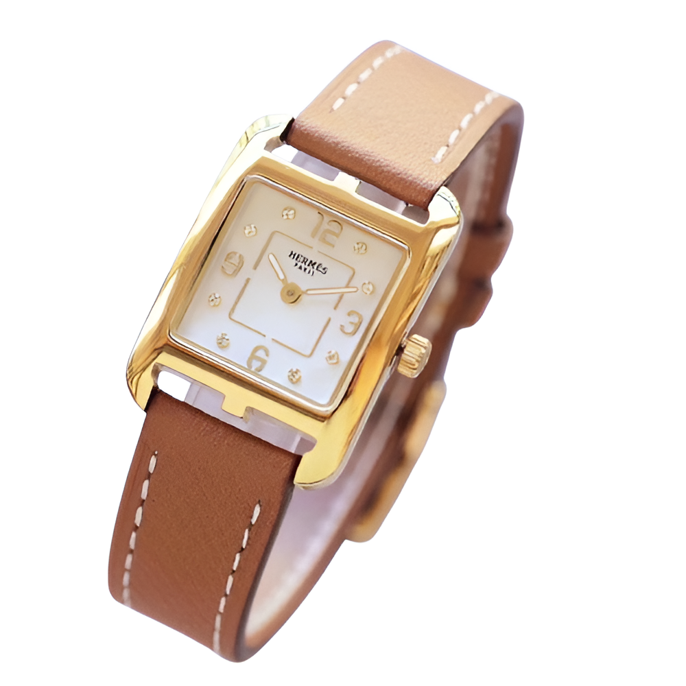 HERMÈS Gold-Plated Black Strap Watch