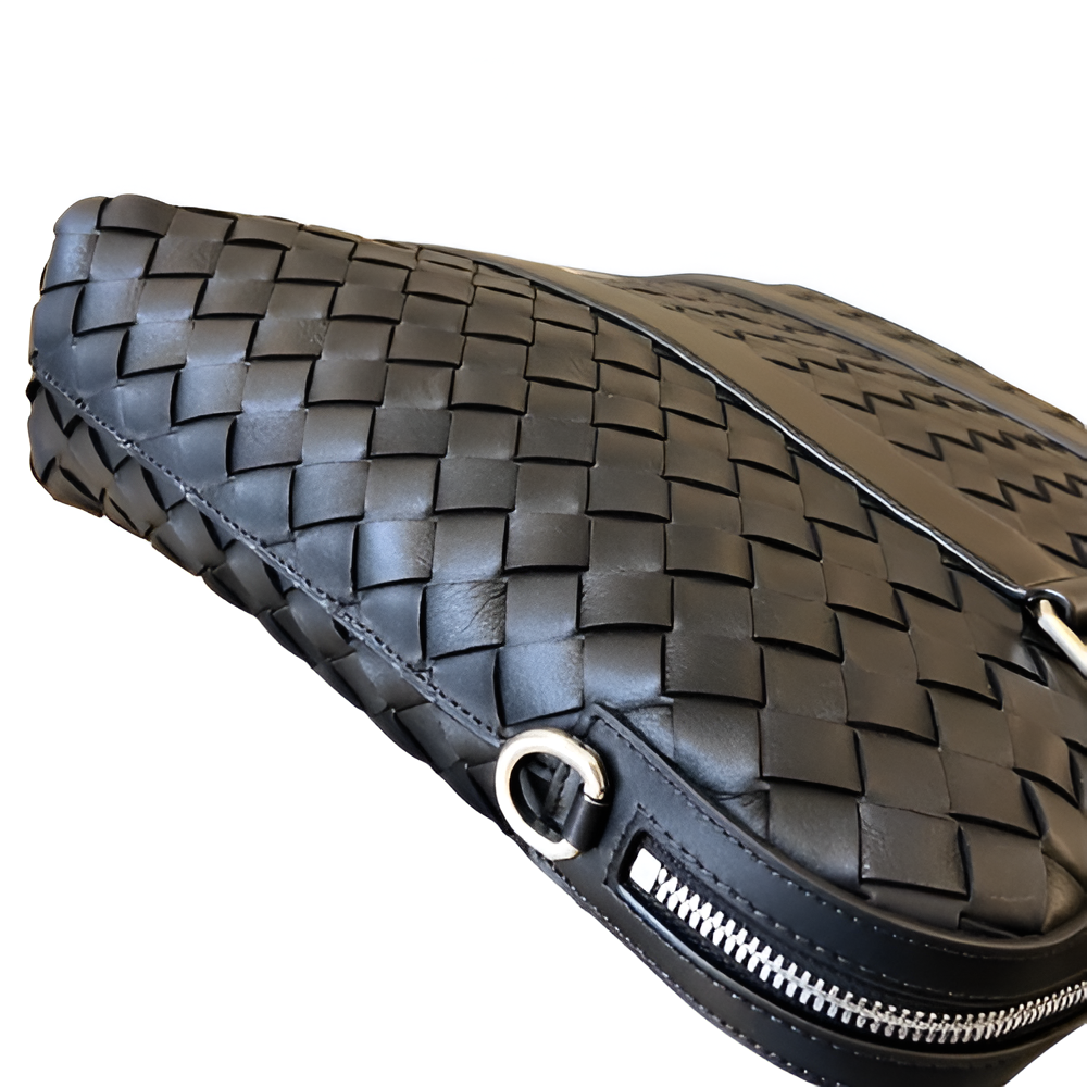 Bottega Black Woven Leather Laptop Bag