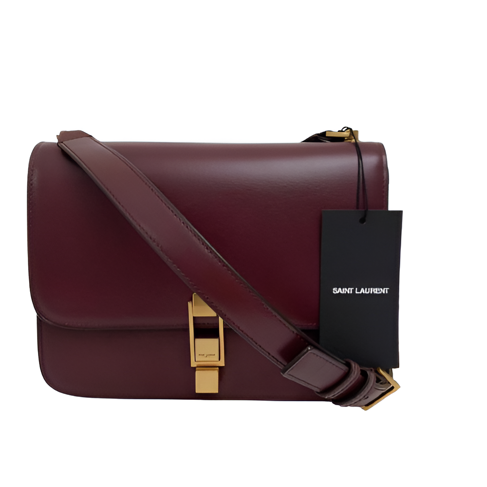 YSL Burgundy Leather Shoulder Bag with Gold Clasp