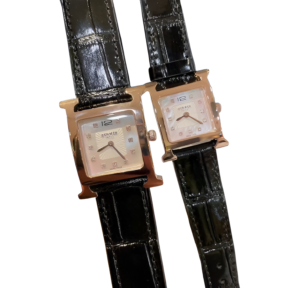 HERMÈS His & Hers Black Leather Watch Set