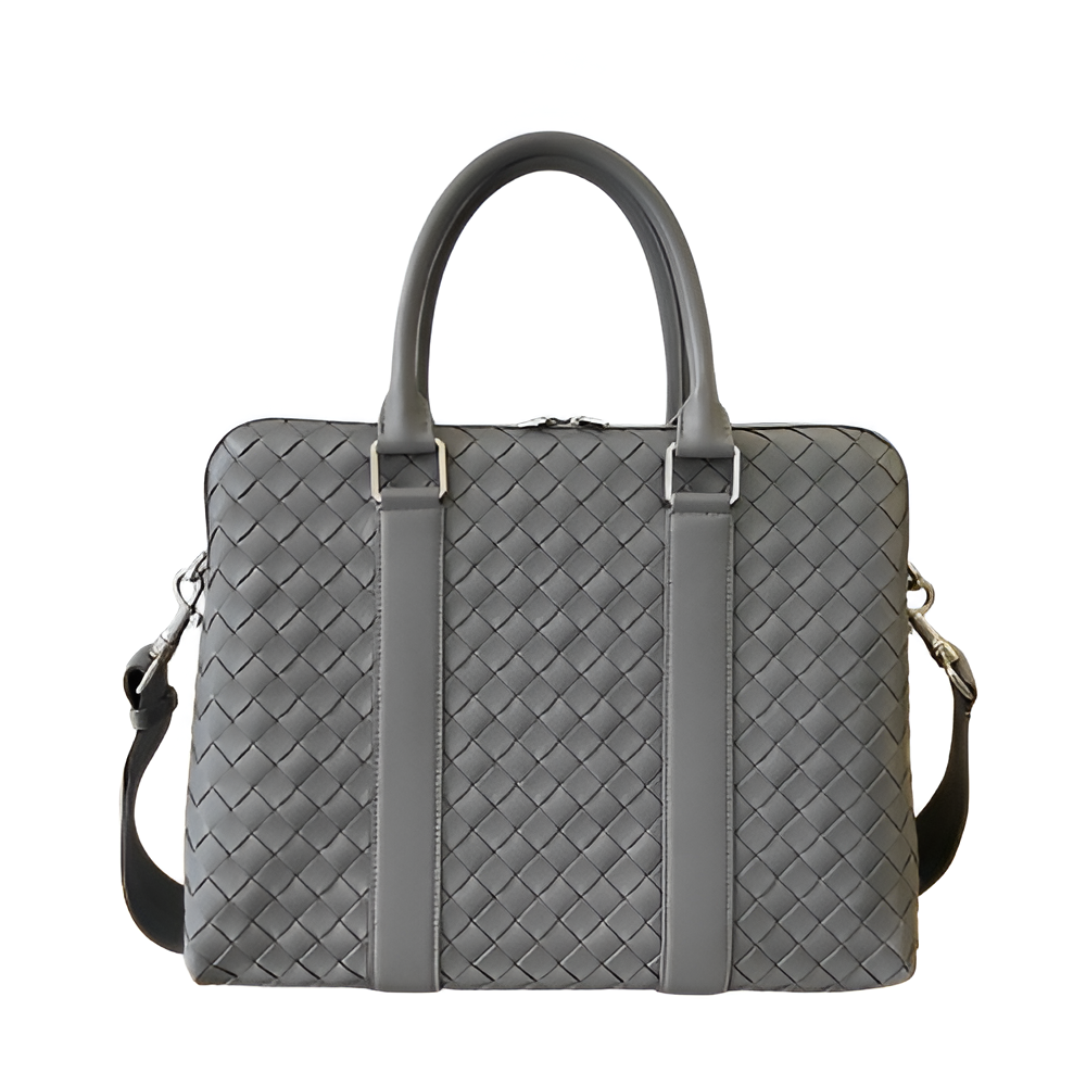 Bottega Gray Woven Leather Laptop Bag