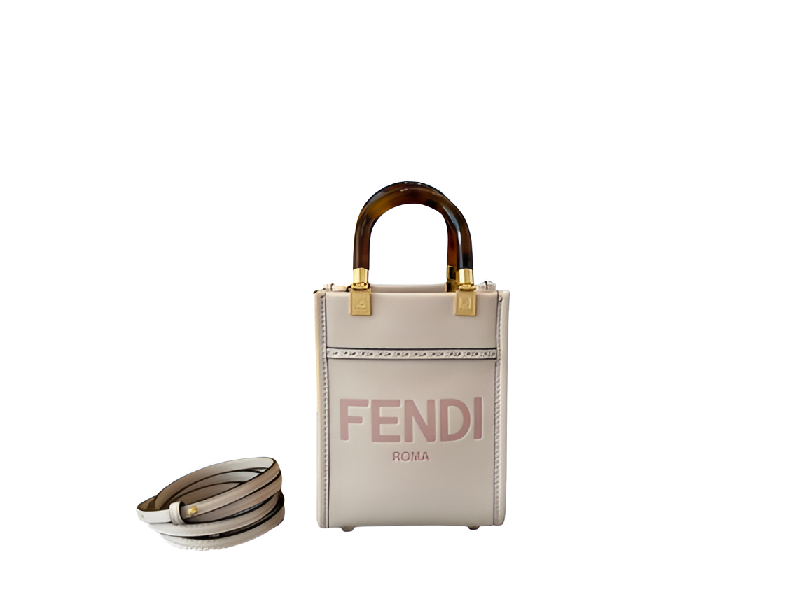 Fendi White and Pink Mini Box Tote Bag
