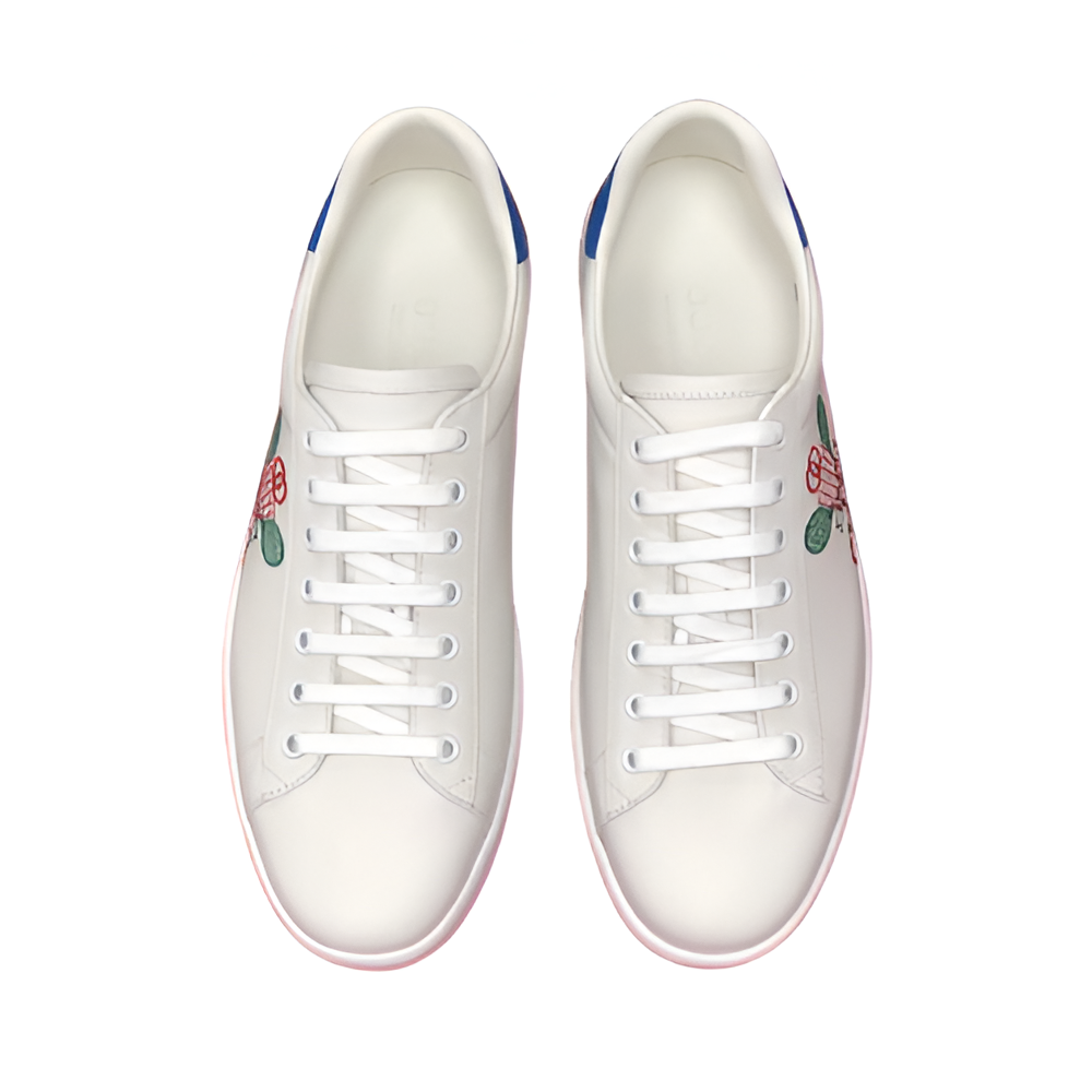 GUCCI Men's White Leather Sneakers with Embroidered Motif