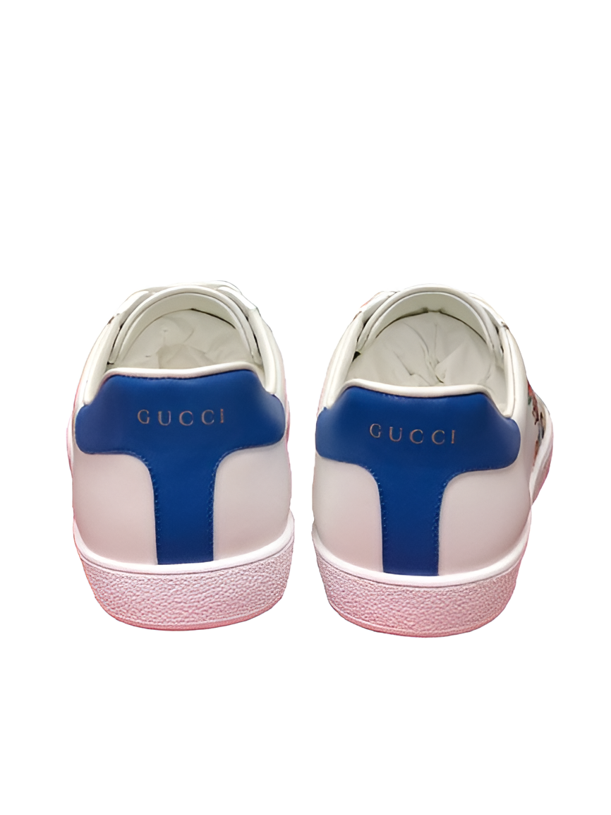 GUCCI Men's White Leather Sneakers with Embroidered Motif