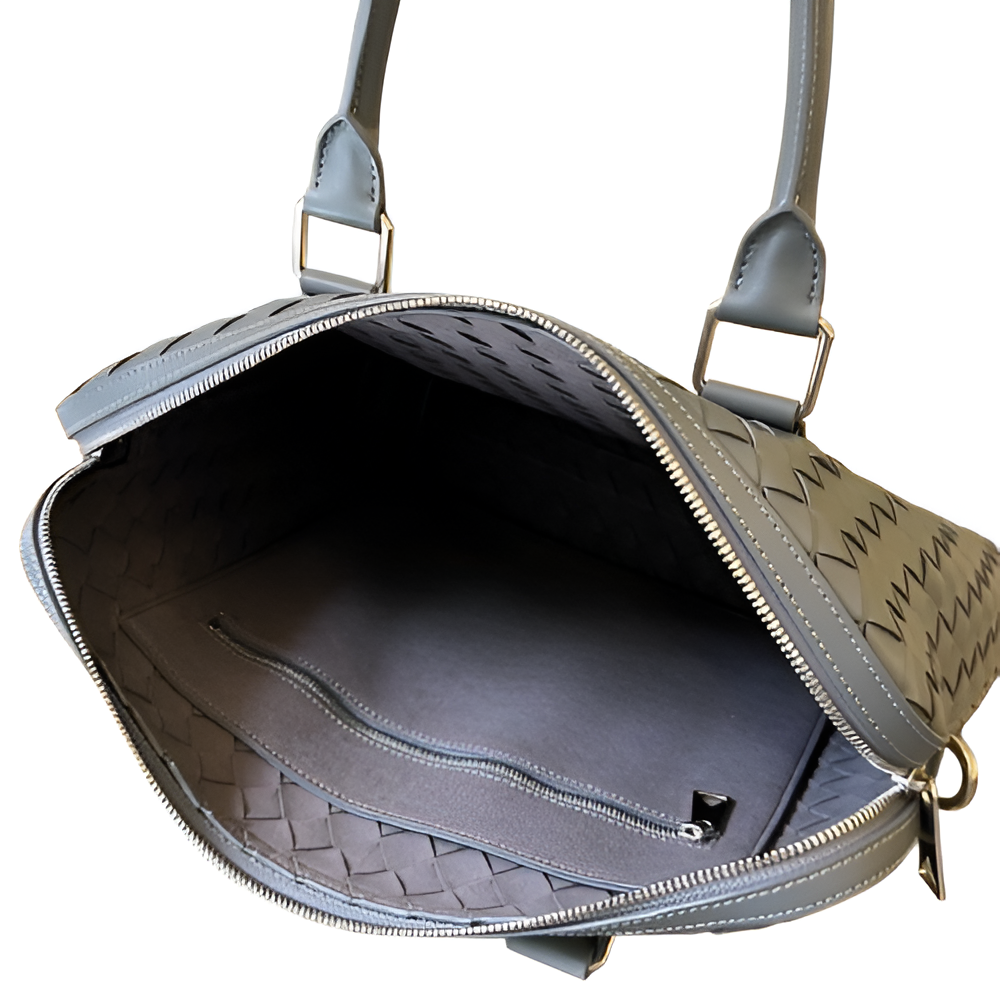 Bottega Gray Woven Leather Laptop Bag