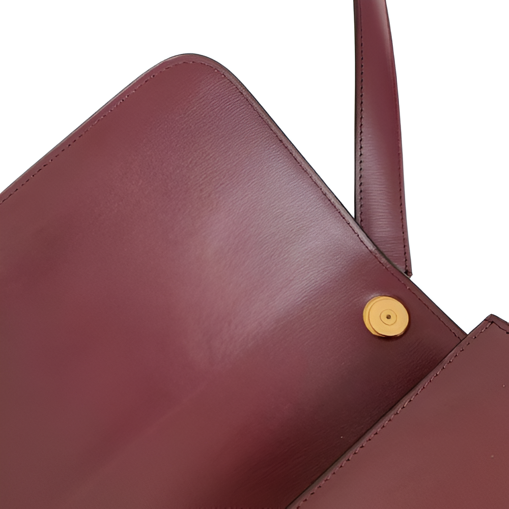 YSL Burgundy Leather Shoulder Bag with Gold Clasp