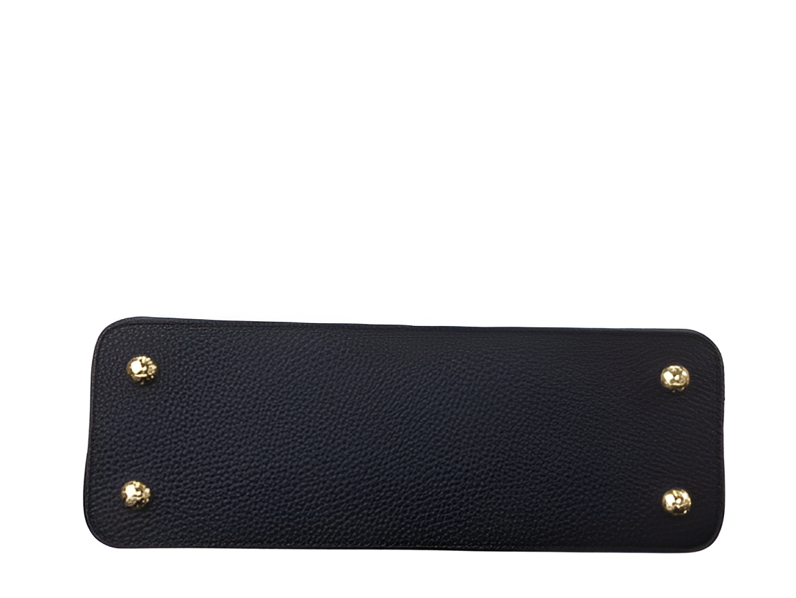 Louis Vuitton black handbag with a stylish leopard print handle