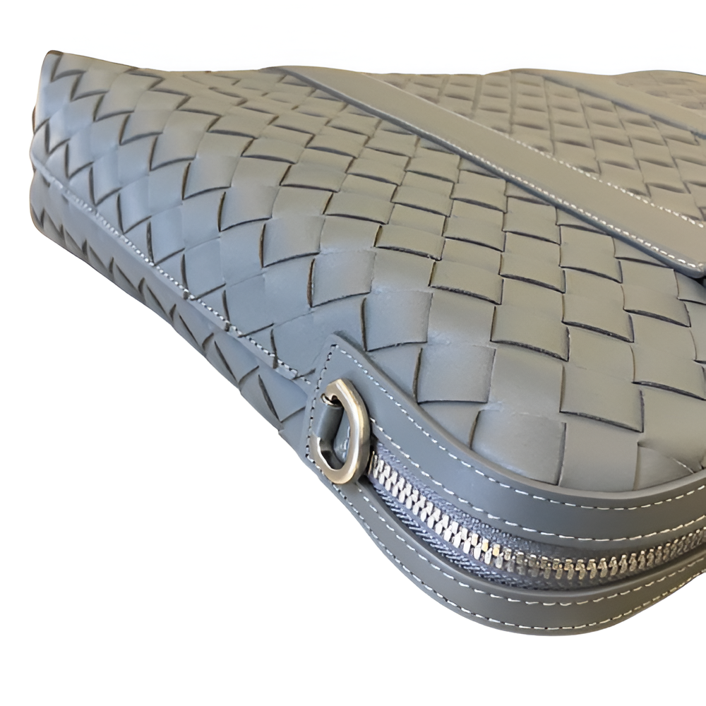Bottega Gray Woven Leather Laptop Bag