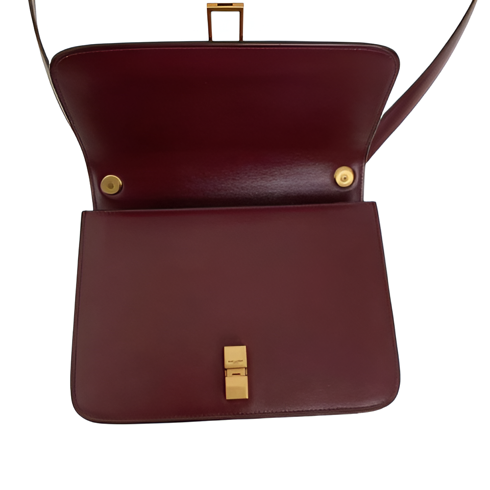YSL Burgundy Leather Shoulder Bag with Gold Clasp
