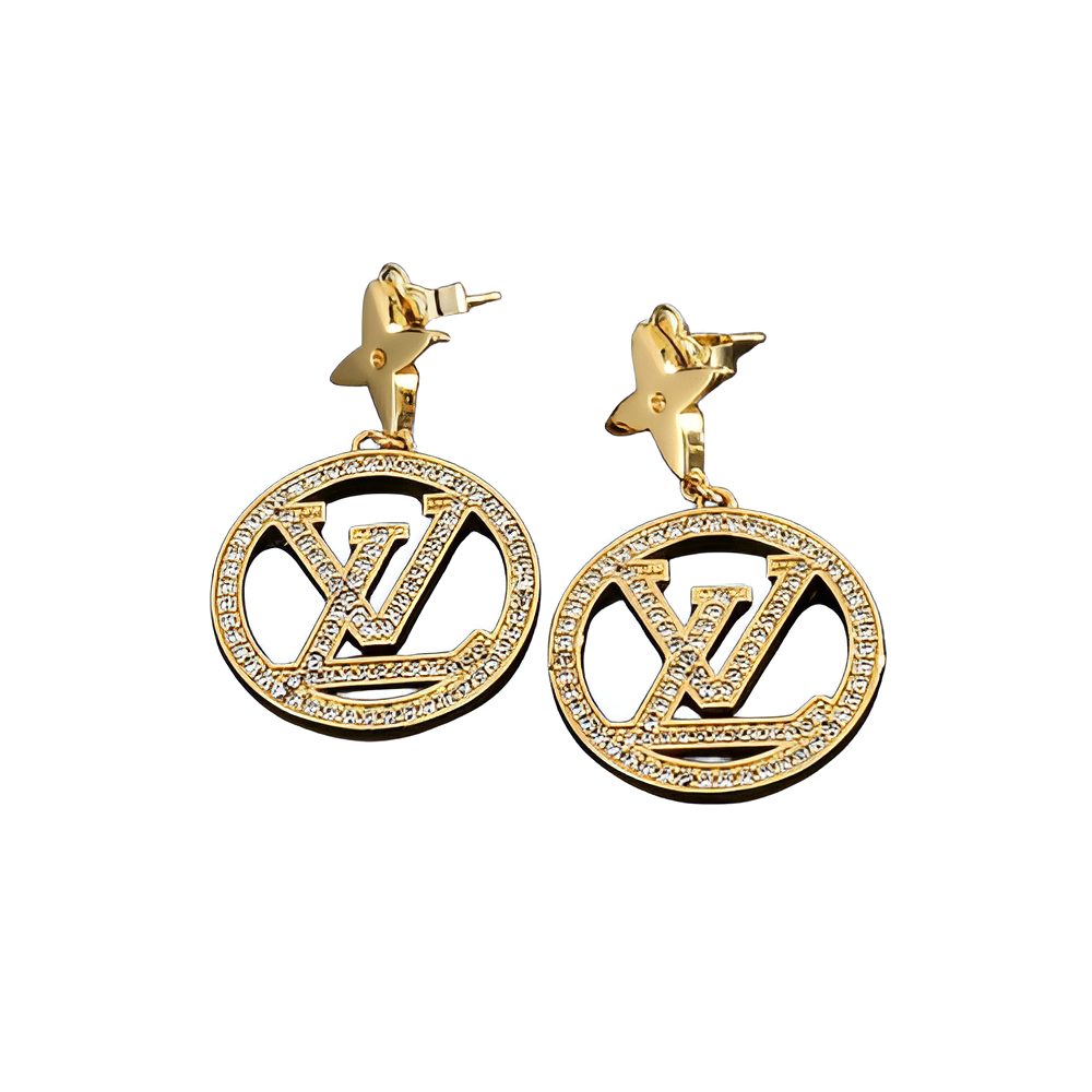 LV Circle Logo Earrings - Gold & Crystal