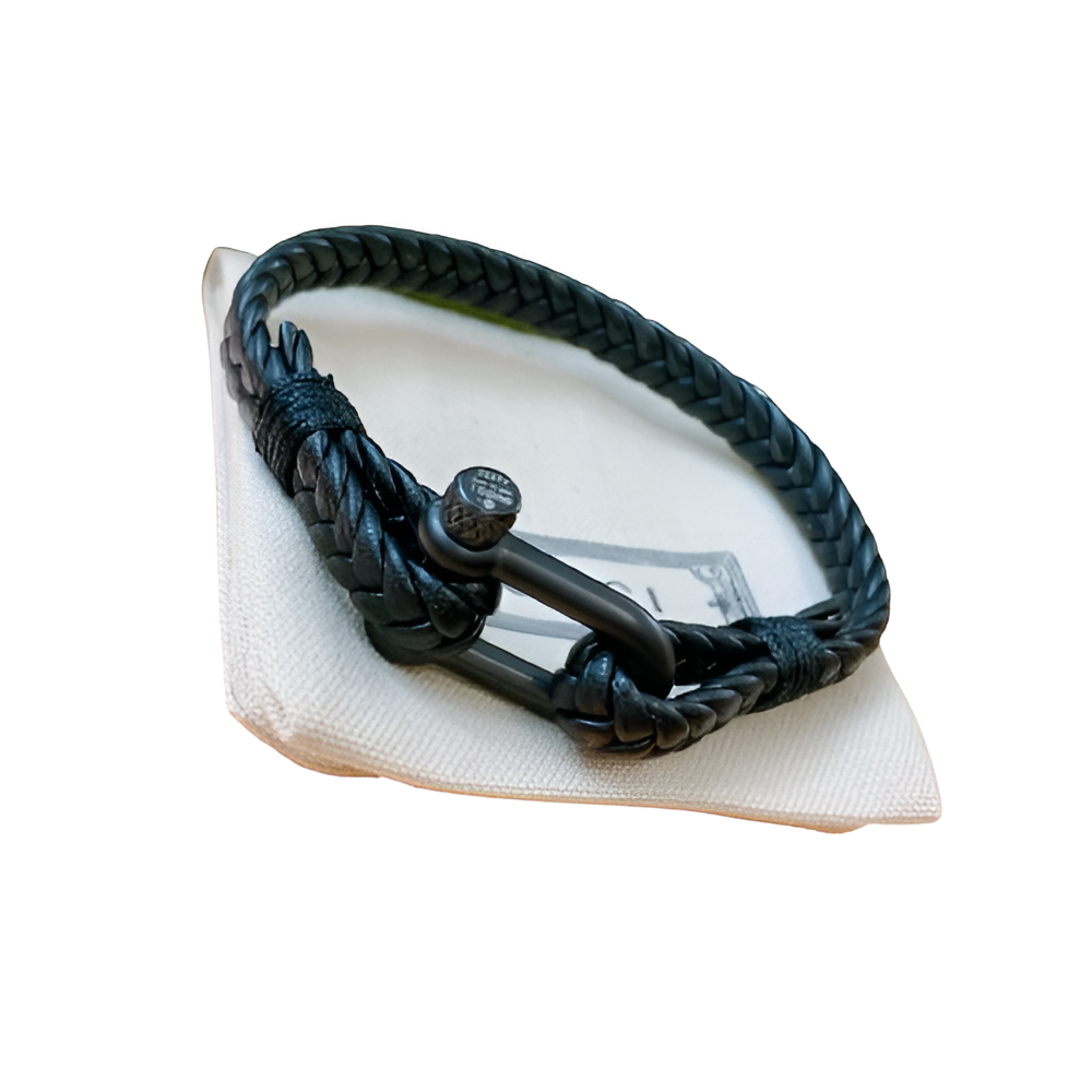 GUCCI Black Braided Leather Men's Bracelet