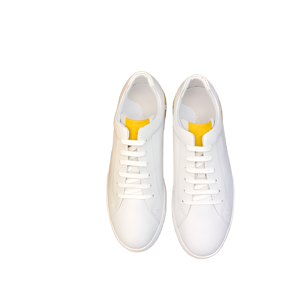 Fendi White Men's Sneakers with Yellow Accent
