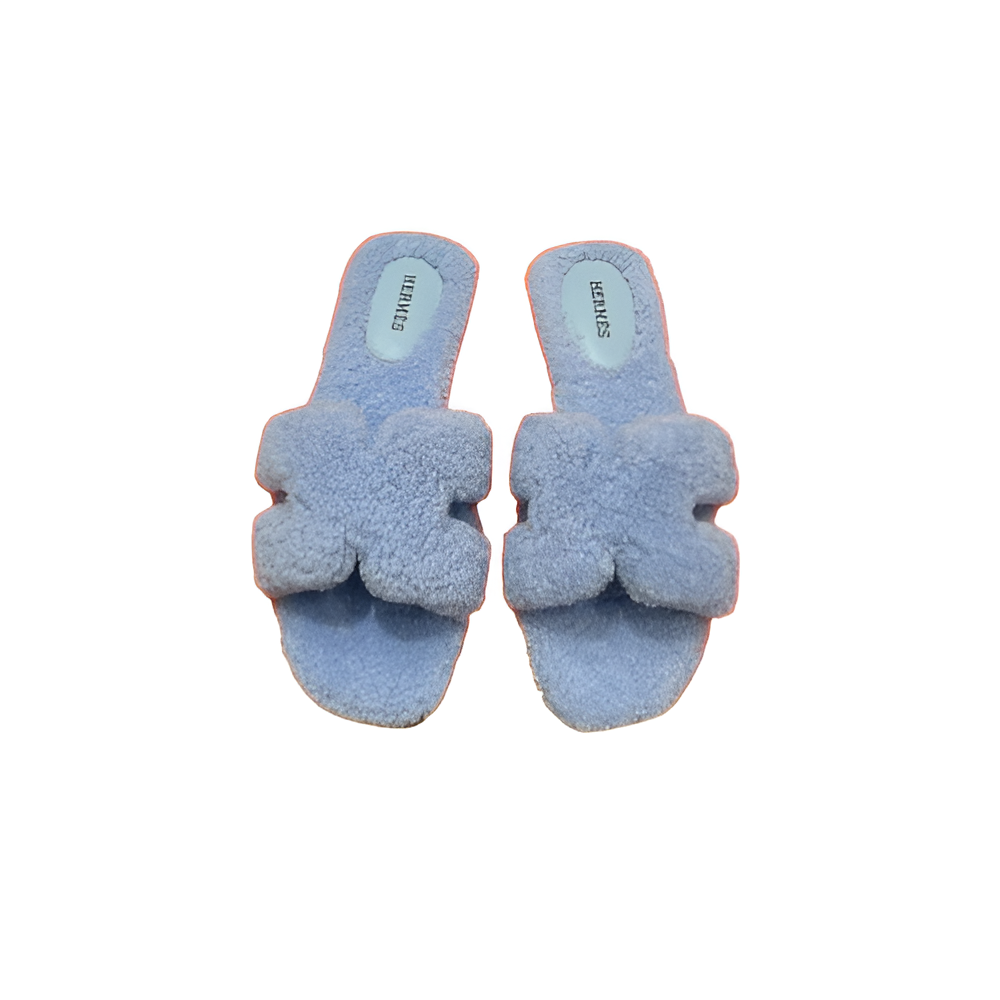 Hermes Fuzzy Women's Slippers - Blue