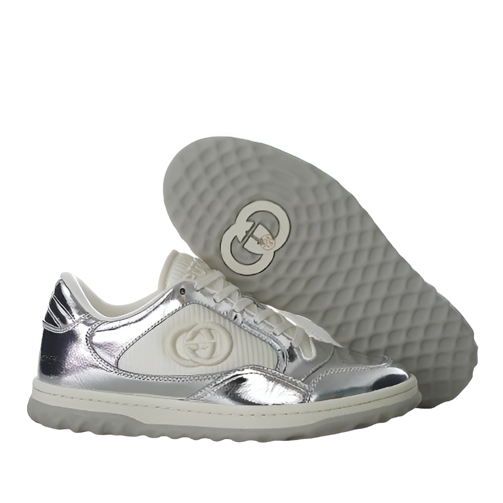 GUCCI Women's Metallic Silver Sneakers with Embossed Logo