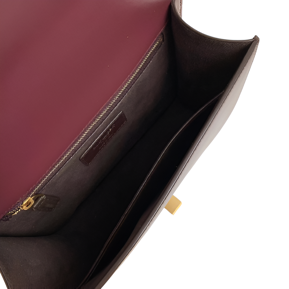 YSL Burgundy Leather Shoulder Bag with Gold Clasp
