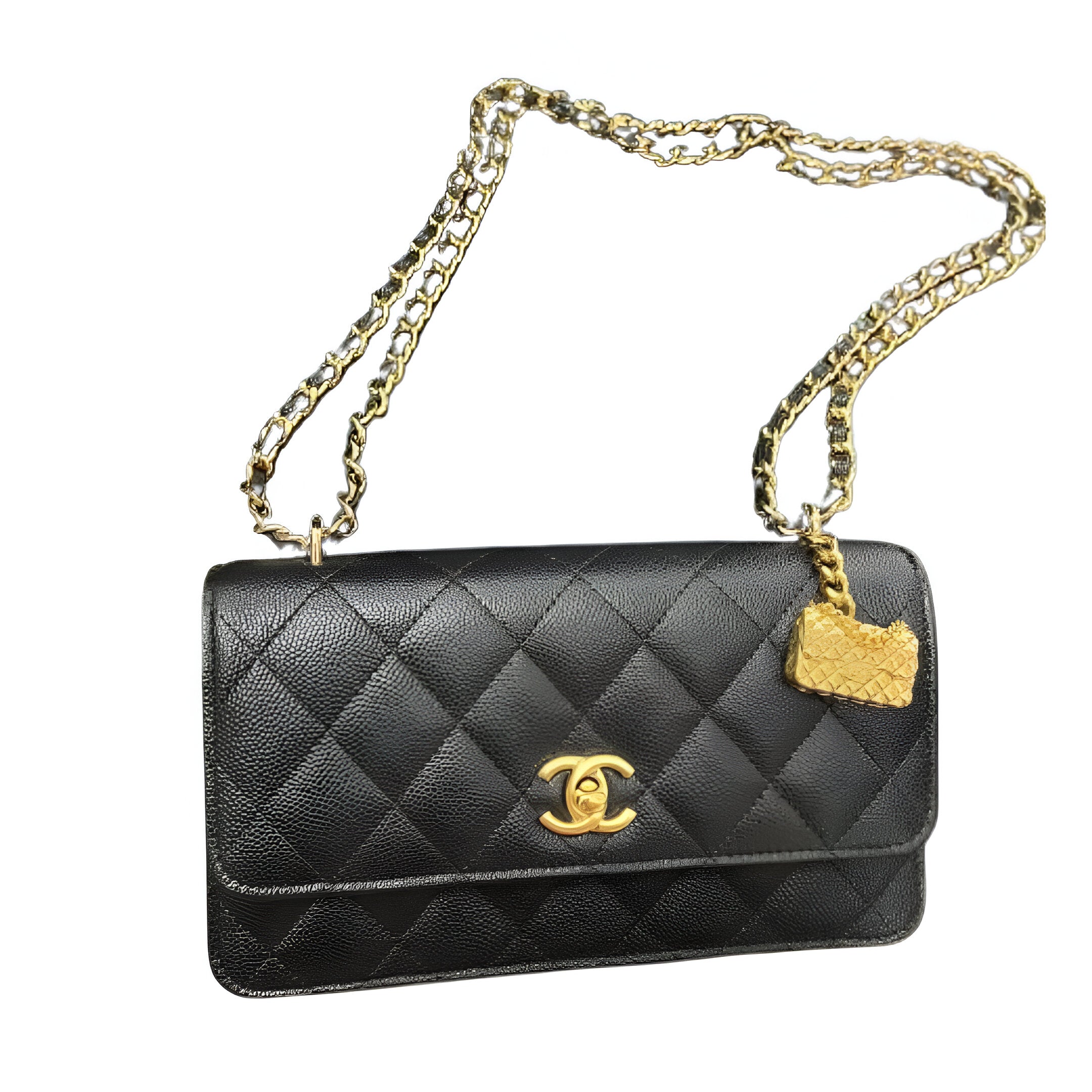 Chanel-Inspired Quilted Crossbody Bag with Chain Charm