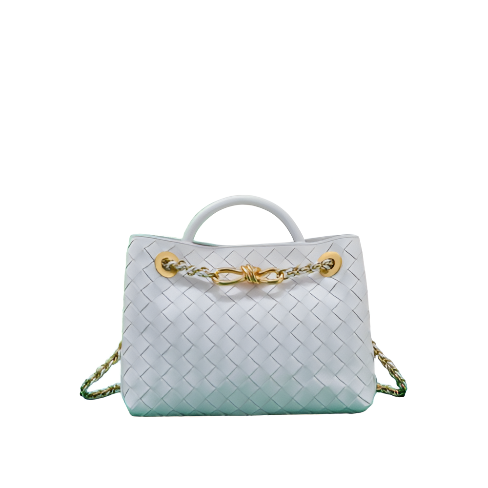 Bottega White Woven Leather Chain Bag