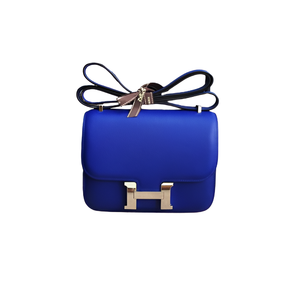 Hermes Royal Blue Leather Crossbody Bag with Gold Buckle