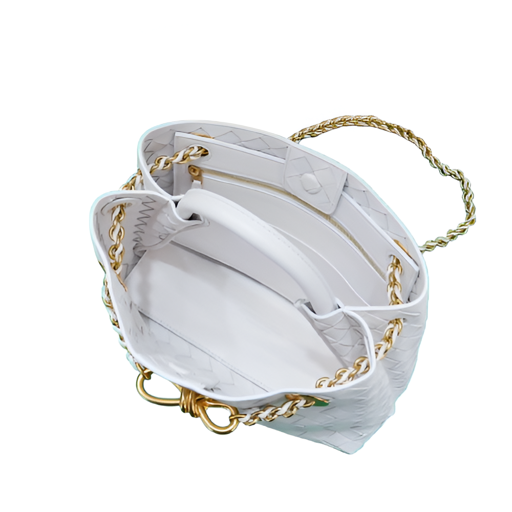 Bottega White Woven Leather Chain Bag
