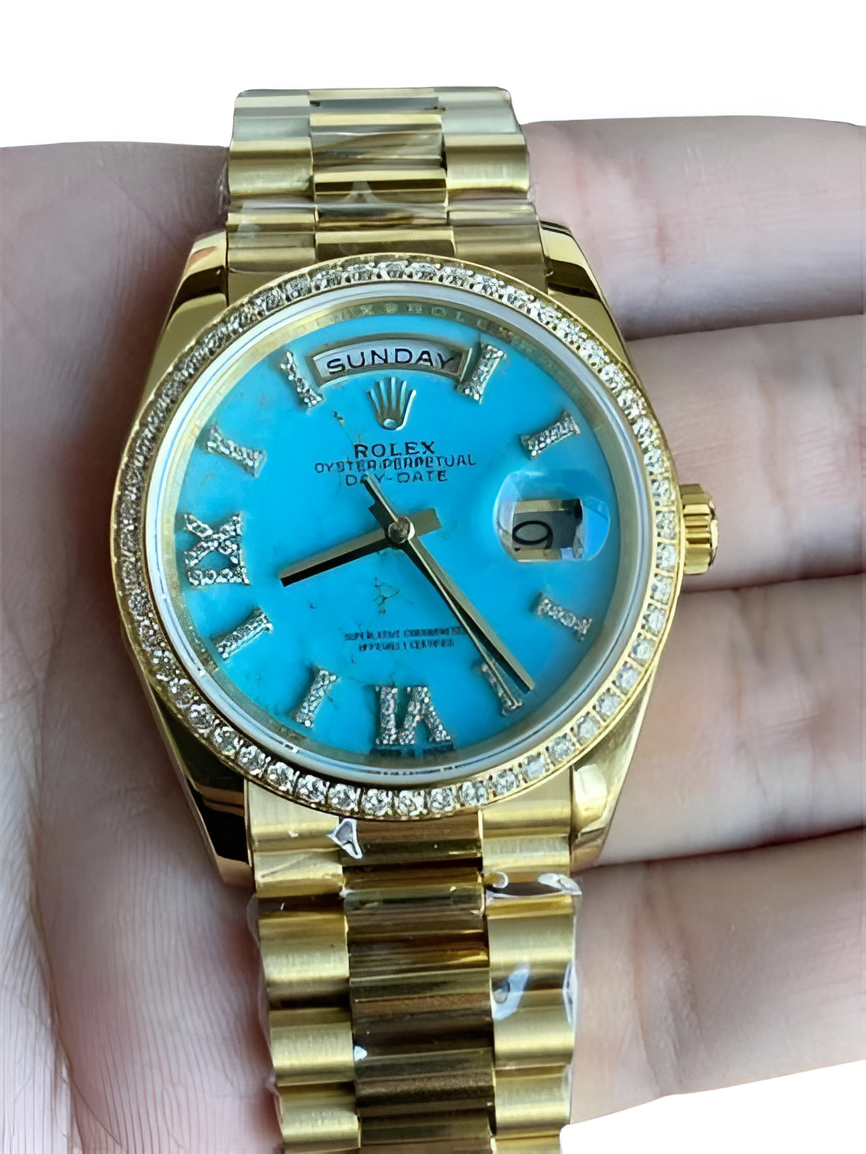 Rolex Day-Date Yellow Gold Turquoise Dial Watch