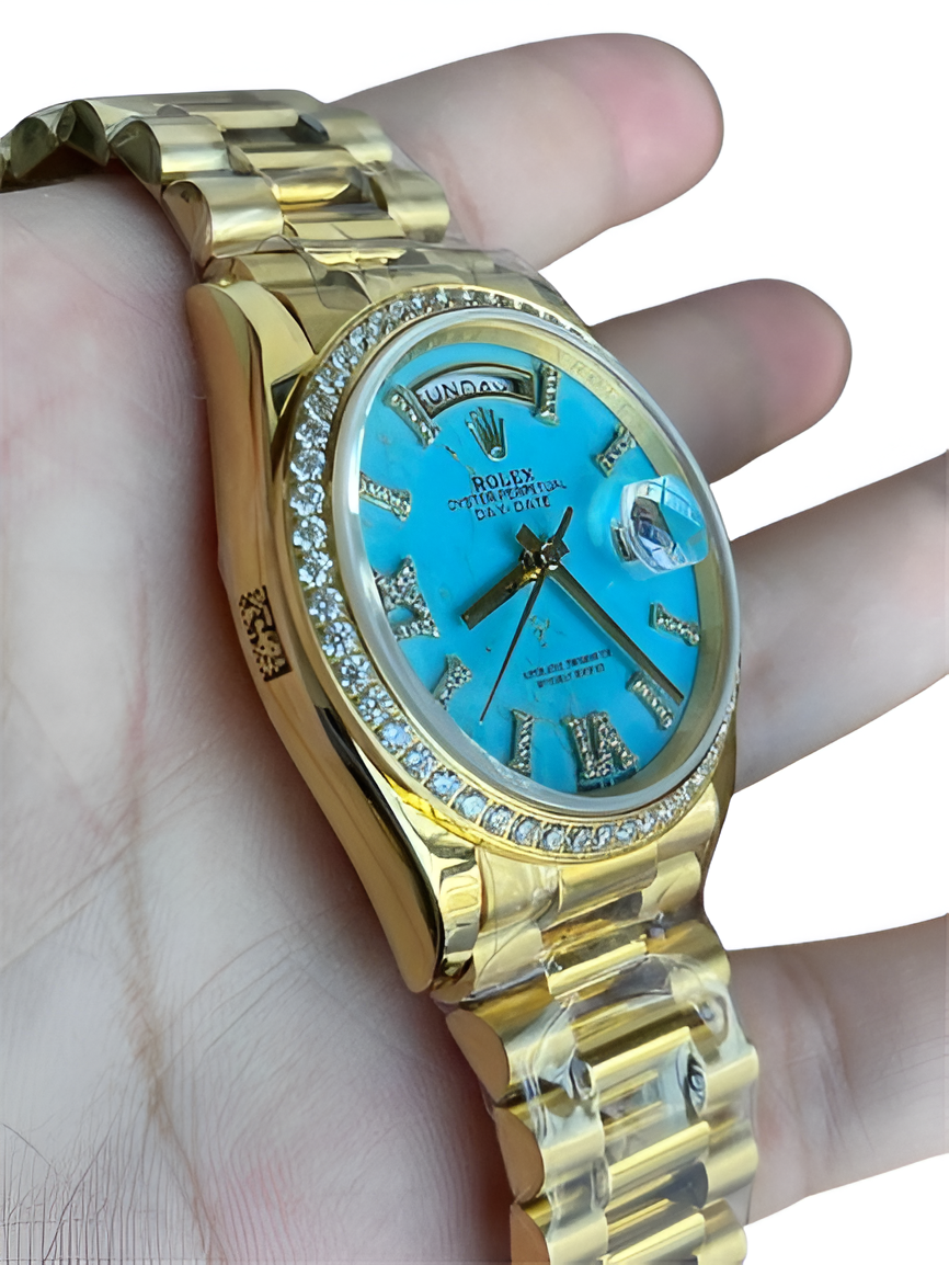 Rolex Day-Date Yellow Gold Turquoise Dial Watch