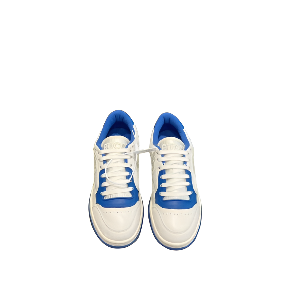 GUCCI Women's White and Blue Sneakers with Embossed Logo