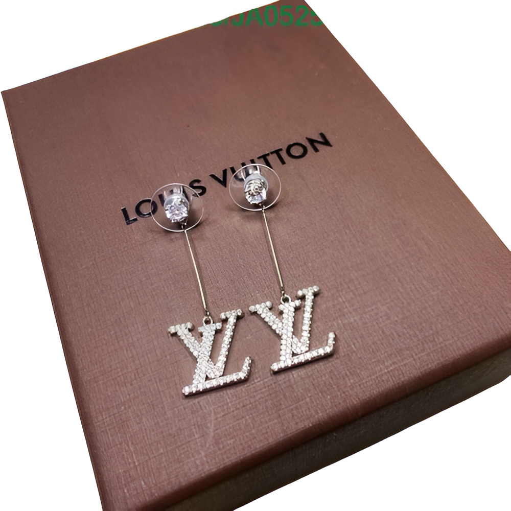 LV Long Drop Monogram Earrings - Silver & Crystal