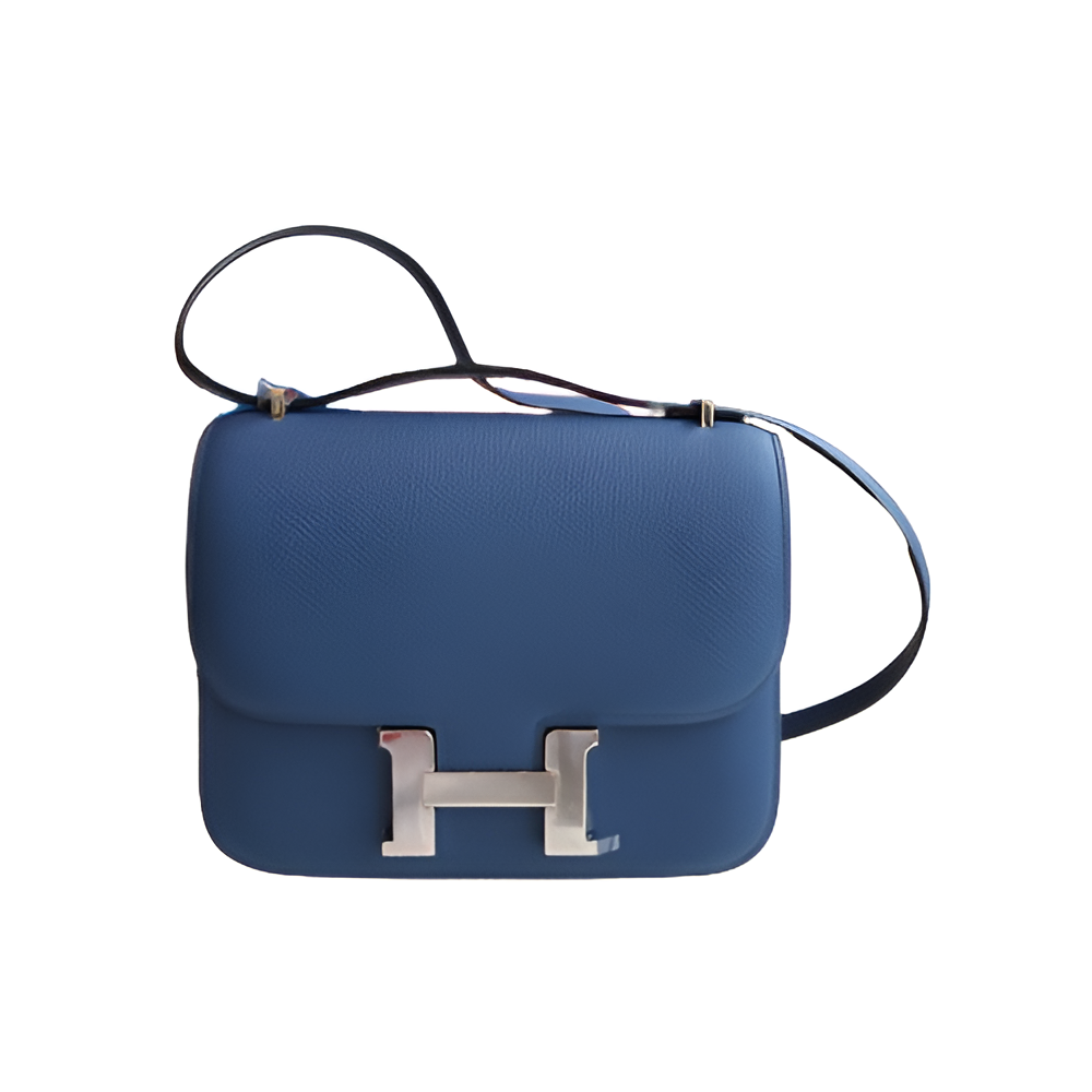 Hermes Deep Blue Leather Crossbody Bag with Silver Buckle