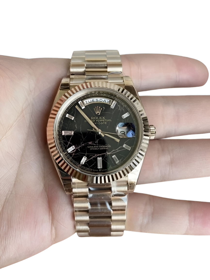 Rolex Day-Date Rose Gold Black Dial Watch