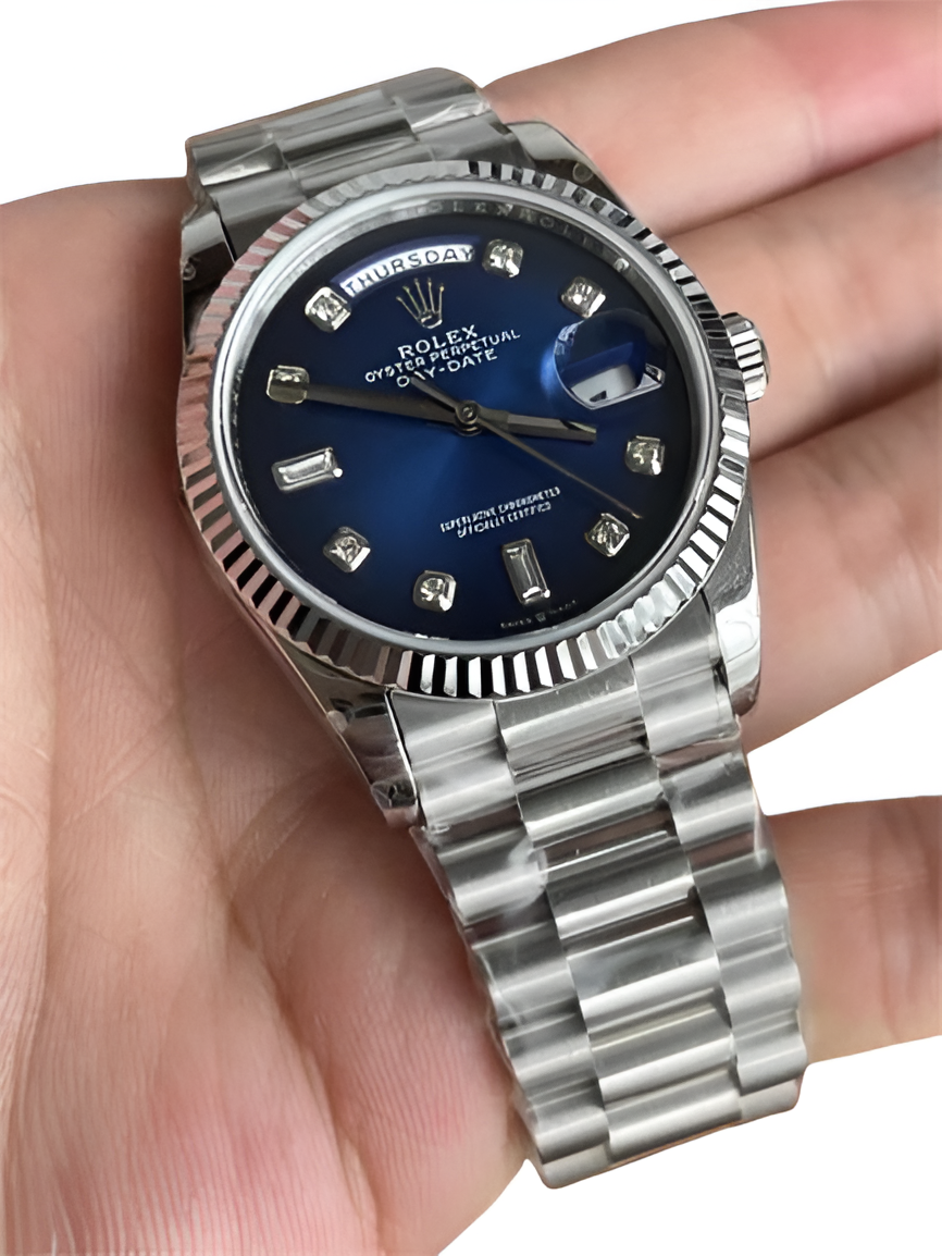 Rolex Day-Date Blue Dial White Gold Watch