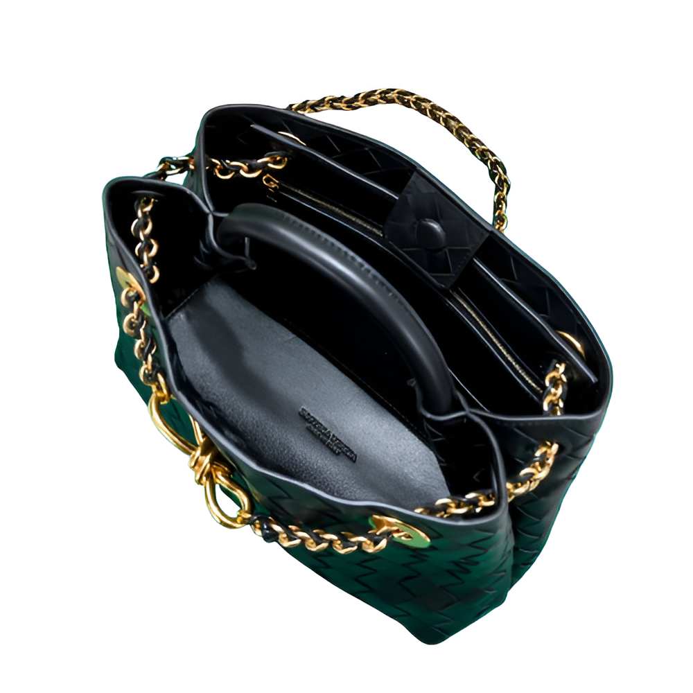 Bottega Black Woven Leather Chain Bag