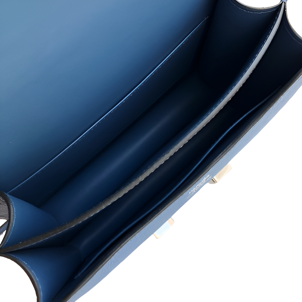 Hermes Deep Blue Leather Crossbody Bag with Silver Buckle