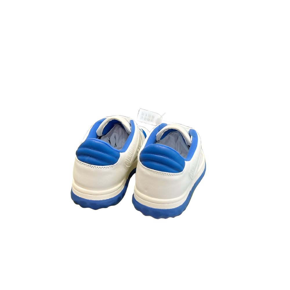 GUCCI Women's White and Blue Sneakers with Embossed Logo