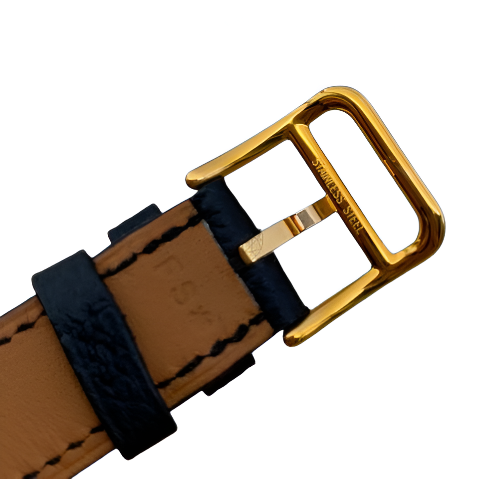 HERMÈS Gold-Plated Navy Leather Watch