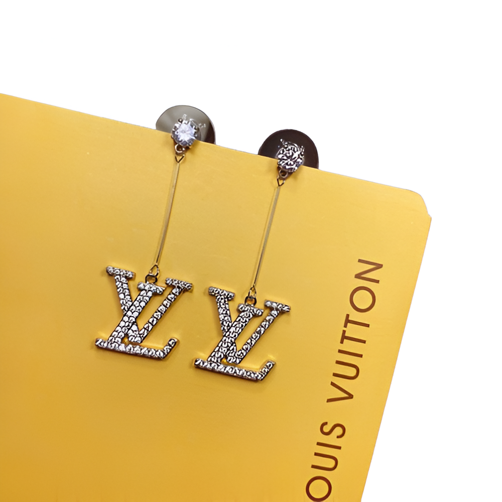 LV Long Drop Monogram Earrings - Silver & Crystal