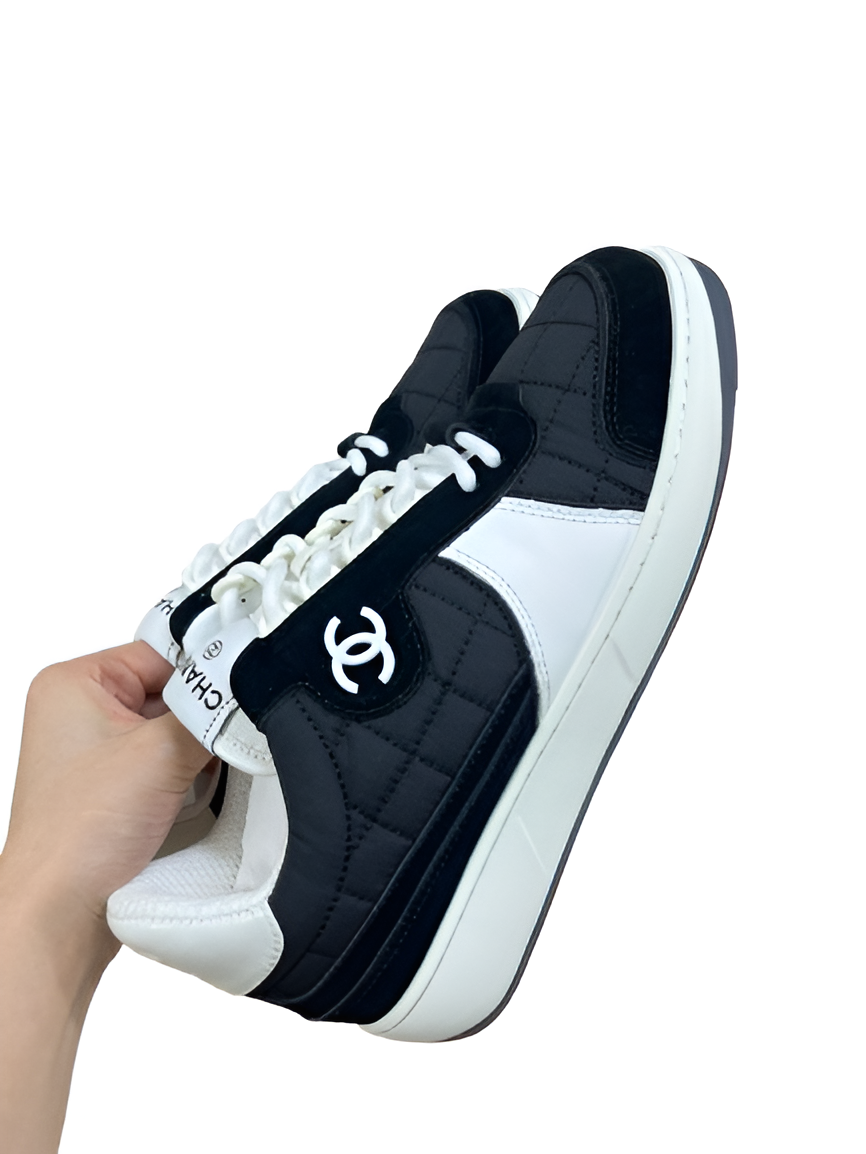 CHANEL Men's Quilted Black & White Sneakers