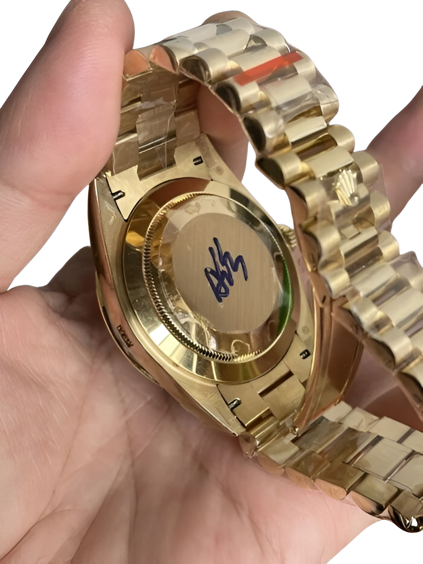 Rolex Day-Date Yellow Gold Black Dial Diamond Bezel Watch
