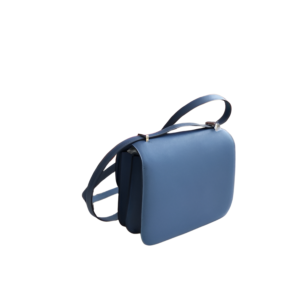 Hermes Deep Blue Leather Crossbody Bag with Silver Buckle