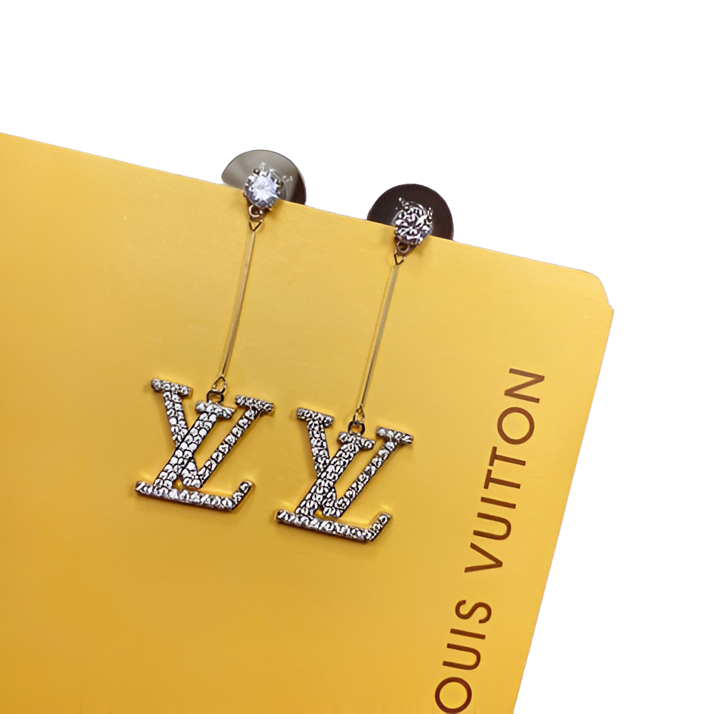 LV Long Drop Monogram Earrings - Silver & Crystal