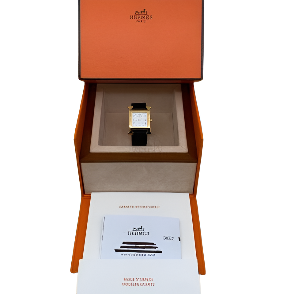 HERMÈS Gold-Plated Navy Leather Watch