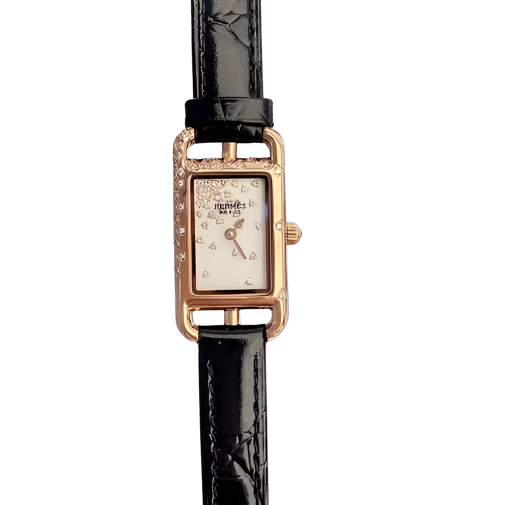 HERMÈS Gold-Tone Black Leather Watch