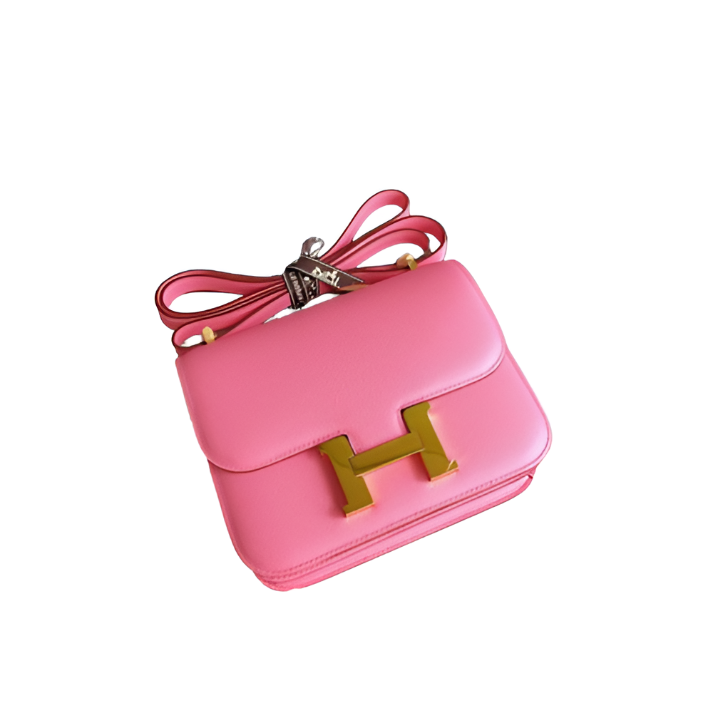 Hermes Pink Leather Crossbody Bag with Gold Buckle