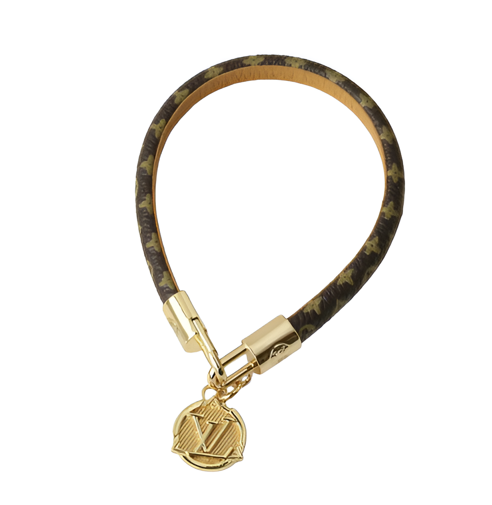 Louis Vuitton Monogram Leather & Gold Medallion Bracelet