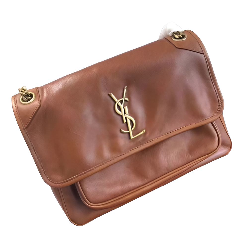 YSL Brown Leather Flap Shoulder Bag