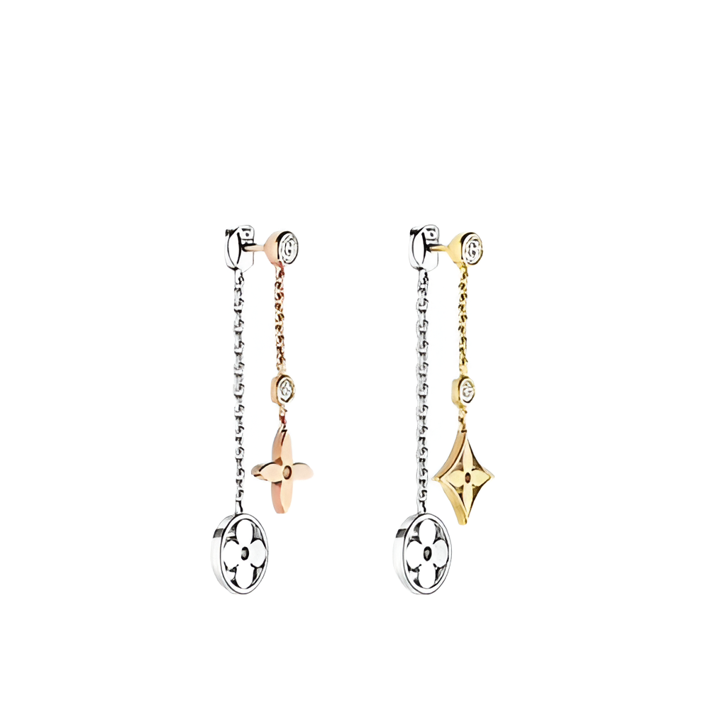 LV Monogram Flower Drop Earrings - Gold & Rose Gold
